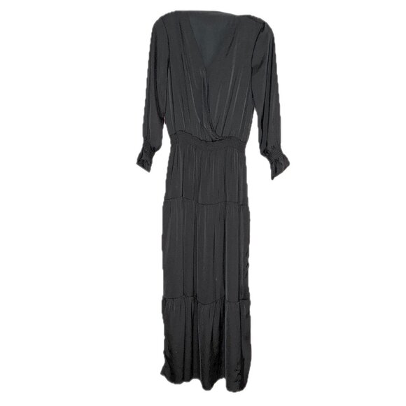 Gigi Parker Washed Satin Maxi Peasant Dress Black Size S - Picture 3 of 9